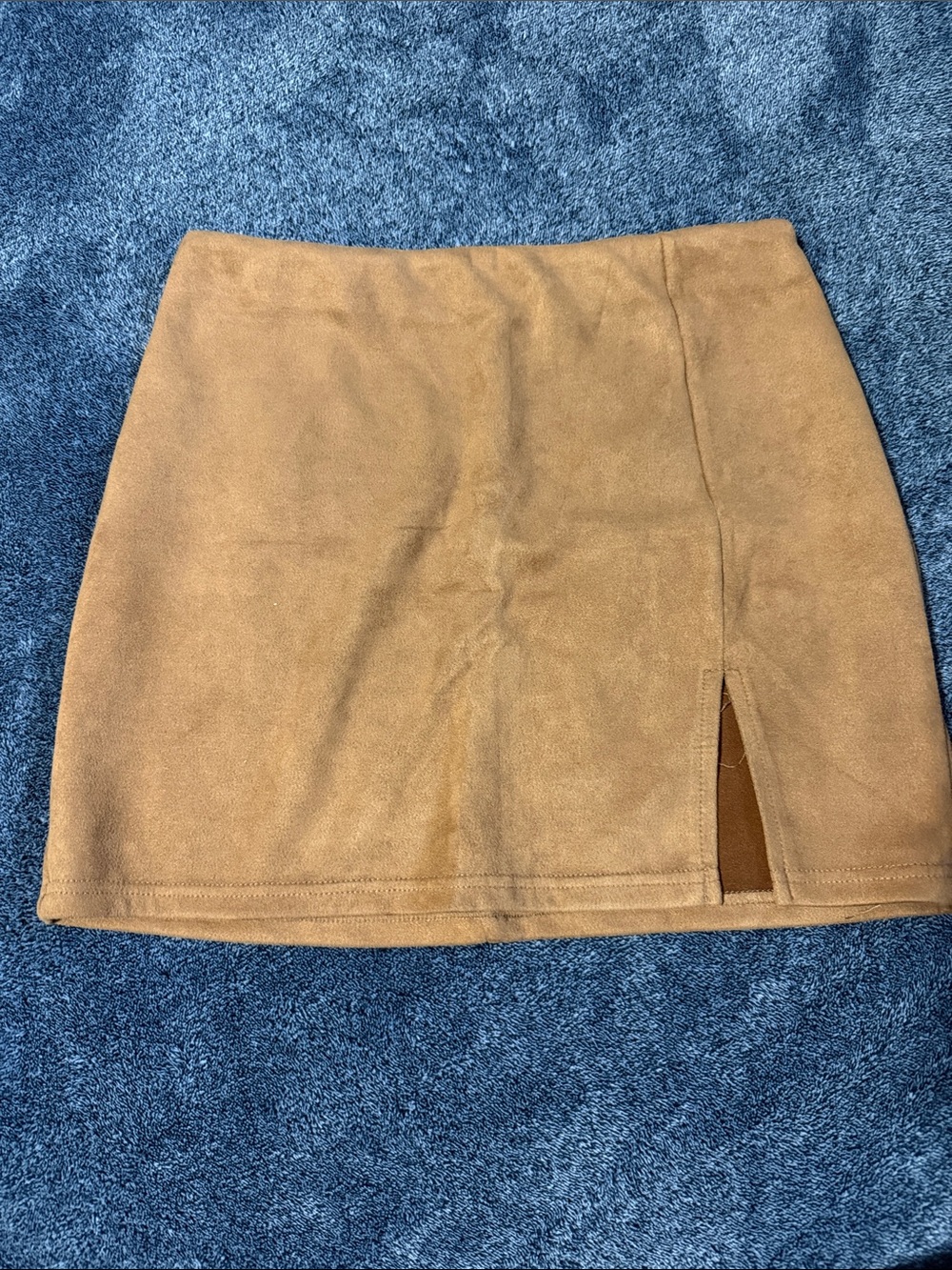 Classic Tan Suede Mini Skirt with Front Slit